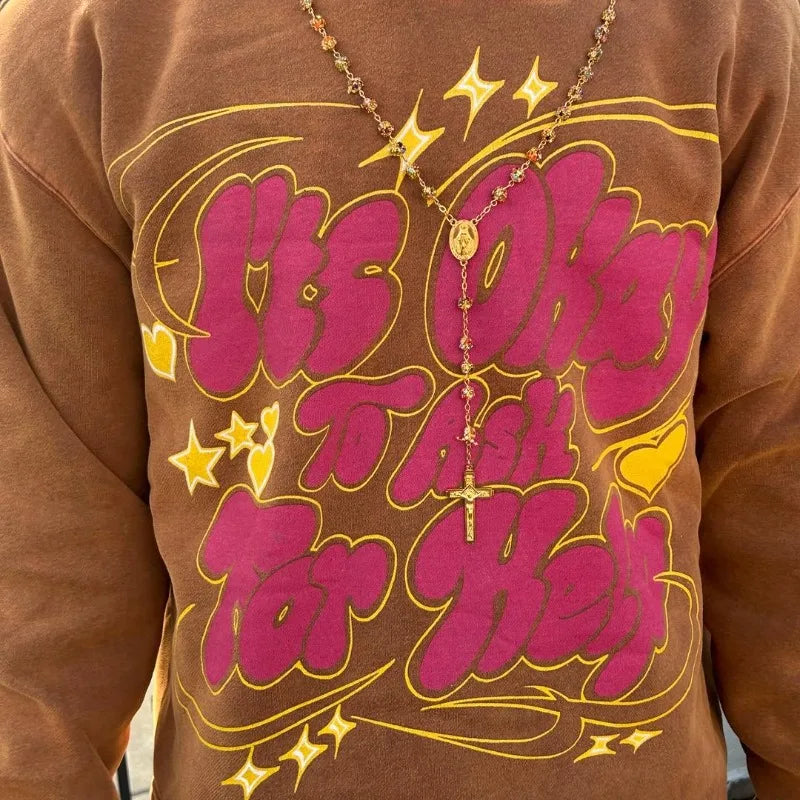 Gothic Punk Fashion Letter Print Pullover Men Y2k Harajuku Retro Hip-hop Rock Casual Loose Versatile Oversized Hoodie Women Street King Limited