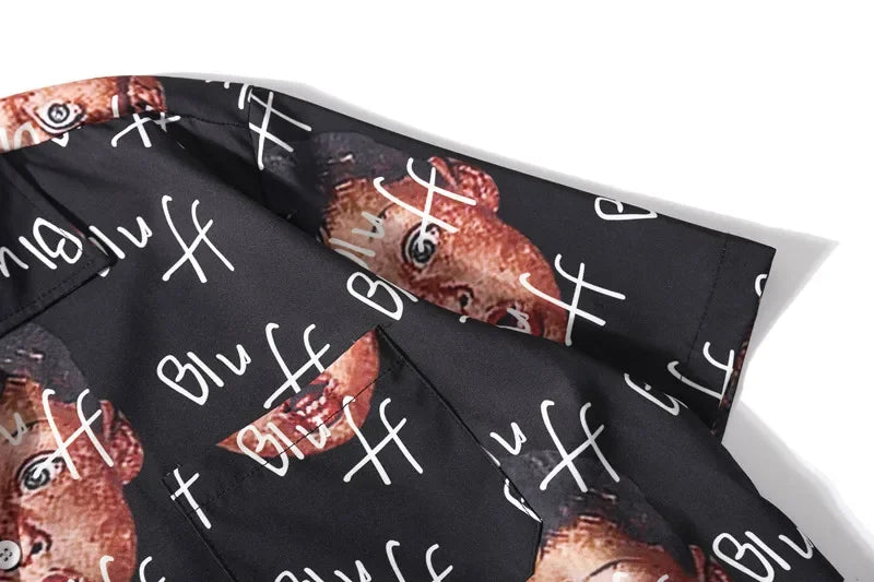 Dark Icon Bluff Boy Full Printing Hip Hop Shirt Street Summer Short Sleeved Men's Shirts Streetwear Clothing Street King Limited