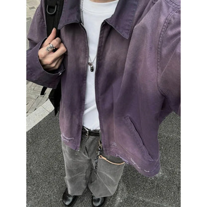 y2k hip hop gradient jacket mens tooling canvas high street lapel short coats washed retro motorcycle outwear trend 2024 new unique shorts style 3784