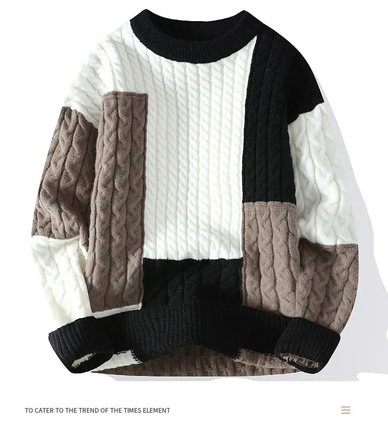 Autumn Men's Twist Braid Sweater Fashion Pullovers Winter Thick Knit Sweaters Streetwear Solid Warm O Neck Jumper Pullover Street King Limited