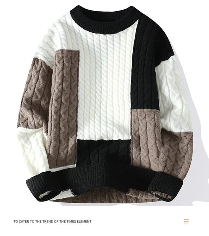 Autumn Men's Twist Braid Sweater Fashion Pullovers Winter Thick Knit Sweaters Streetwear Solid Warm O Neck Jumper Pullover Street King Limited