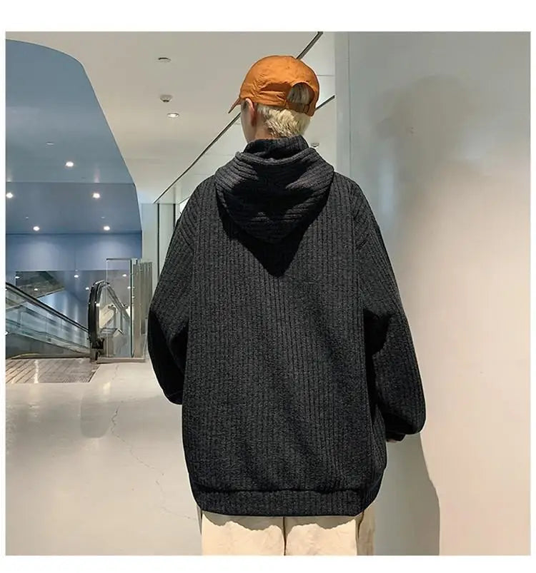 Retro knitted sweatshirt men's Japanese fashion brand ins spring and autumn hooded jacket Hong Kong style outer wear y2k top emo Street King Limited