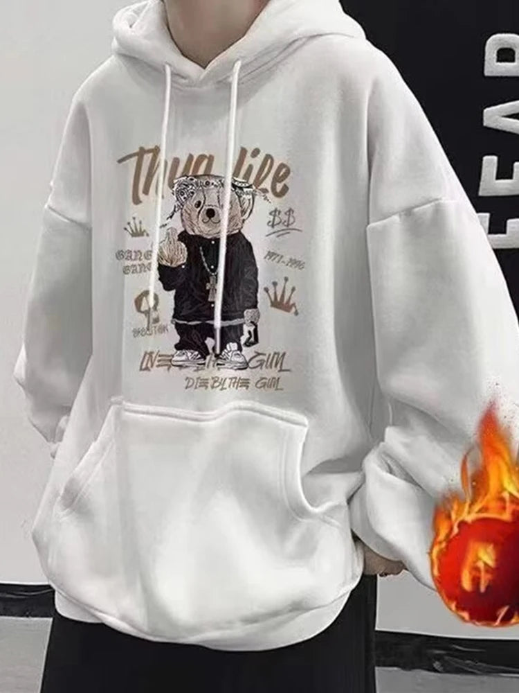 Autumn Funny Bear Graphic Hoodies Men 2024 New Hip Hop Fashion Hooded Sweatshirts Y2K Vintage Streetwear Pullover Hoody Clothes Street King Limited