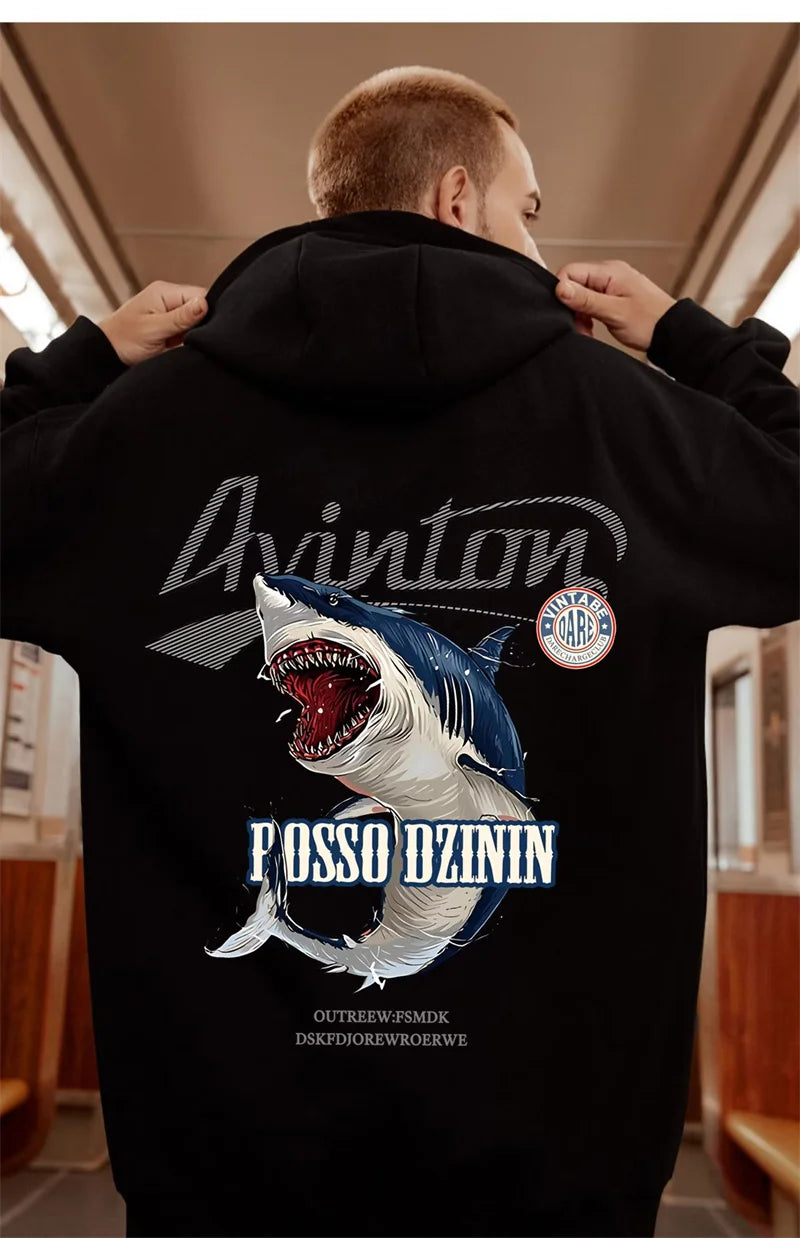 Y2k Streetwear Anime Shark Printed Hoodies For Men Autumn Oversized Baggy Pullovers Sweatshirts Hip Hop Fashion Fleece Hoodie Street King Limited