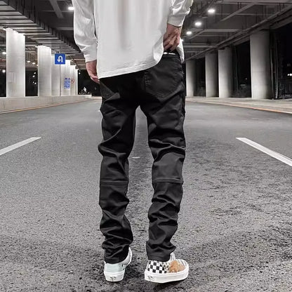 Y2k Front Pocket Wax Pu Leather Pants for Men Straight Slim Casual Overall Ropa Hombre High Street Loose Cargos Oversized Street King Limited