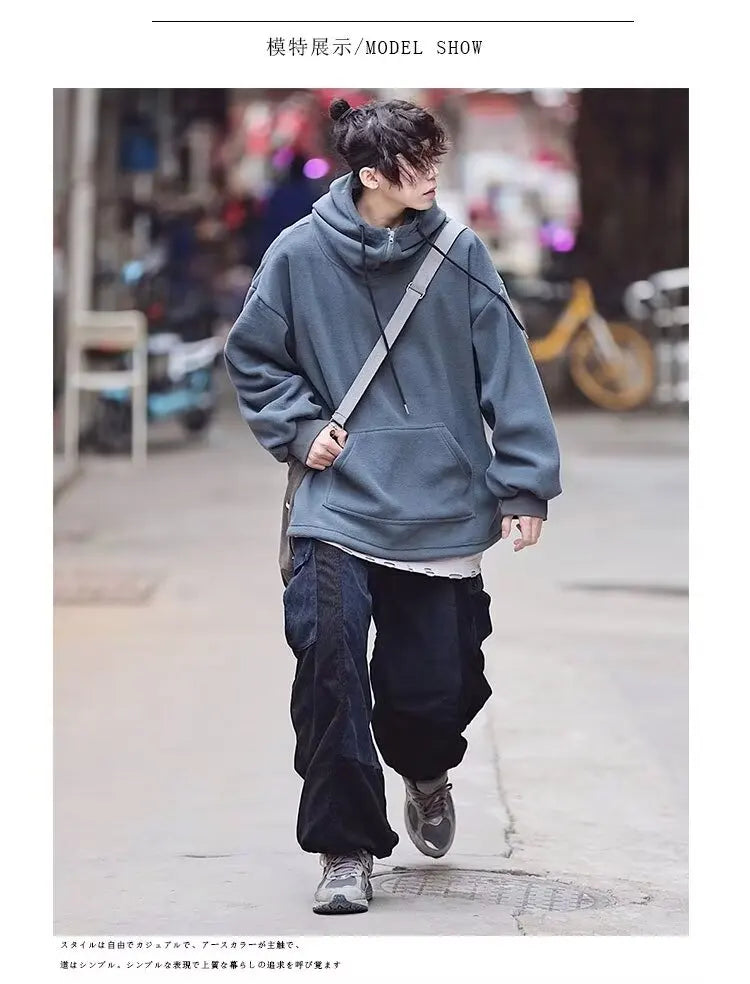Men Women Winter Fleece Hoodies Korean Style Half Zipper Harajuku Hip Hop Hooded Sweatshirt Street Oversized Couple Pullovers Street King Limited