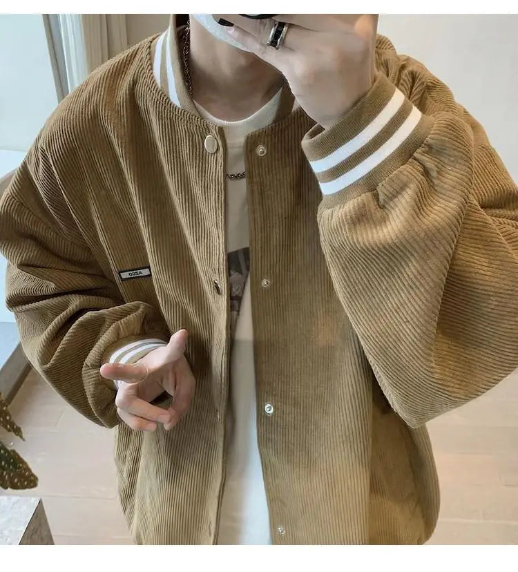 corduroy baseball jacket mens spring ins fashion brand sports all match jacket spring and autumn korean style trendy jacket top unique default style 4856