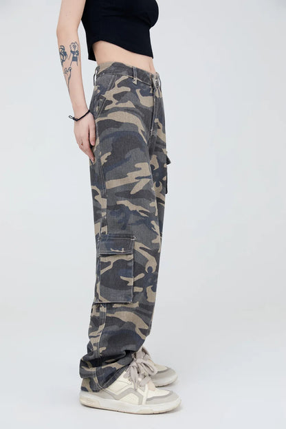 vintage pockets camouflage denim pants men jeans hip hop streetwear military cargo pants unique cargo style 4979