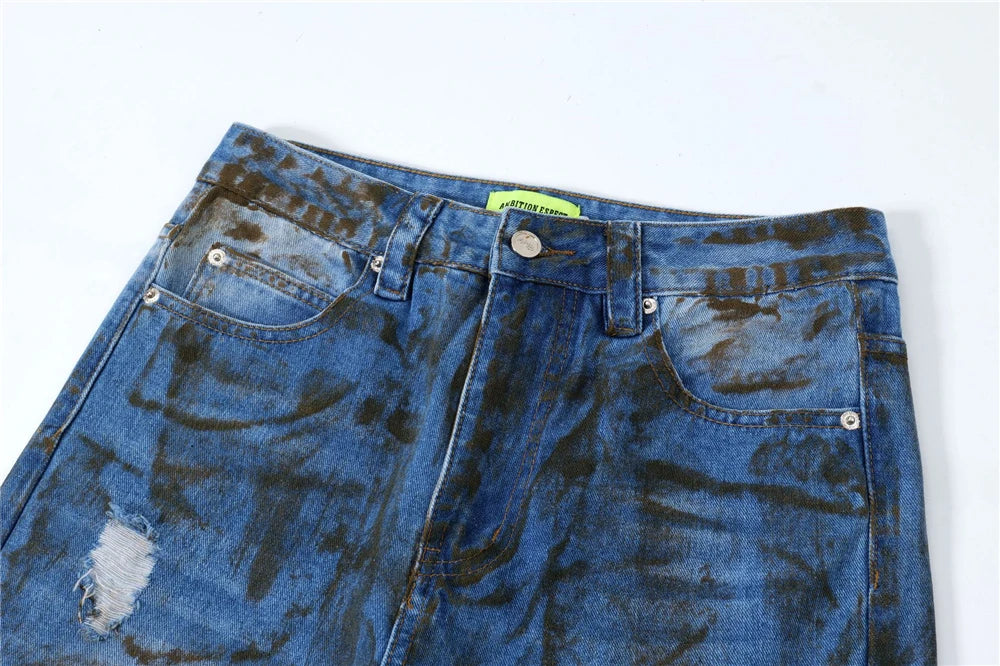 vintage ripped straight jeans blue distressed baggy jeans trousers streetwear luxury loose casual denim pants male y2k hombre unique jeans style 5123