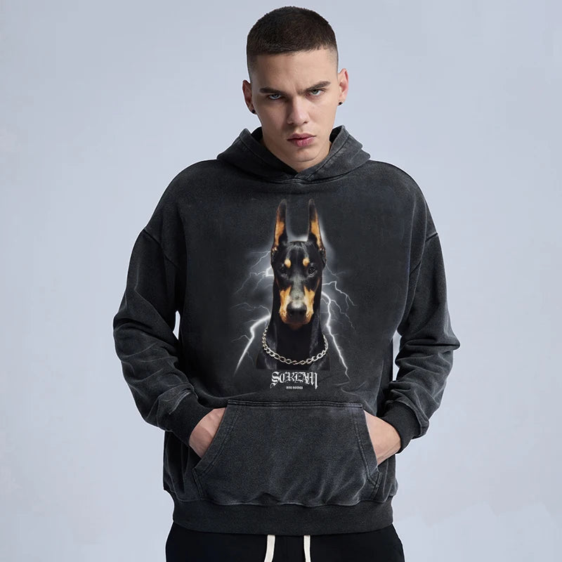 Rainbowtouches Washed Hoodie Vintage Oversized Men High Street Dog Printing Fashion Hip Hop Unisex Loose Men's Graphic Hoodies Street King Limited