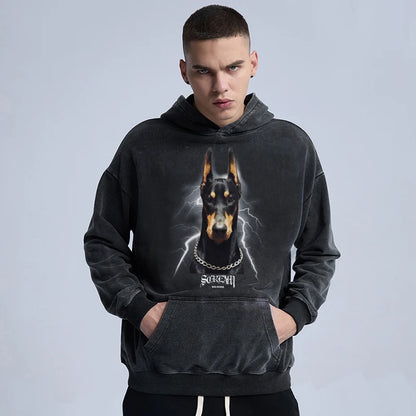 Rainbowtouches Washed Hoodie Vintage Oversized Men High Street Dog Printing Fashion Hip Hop Unisex Loose Men's Graphic Hoodies Street King Limited