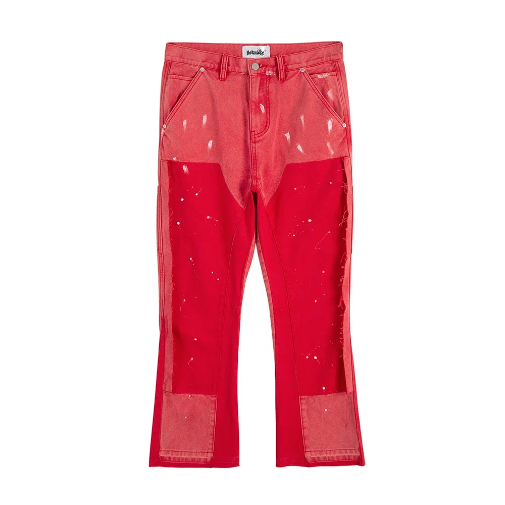 high street spliced speckled ink micro flare pants for men and women patchwork baggy jeans ropa hombre casual denim trousers 2 unique jeans style 1126