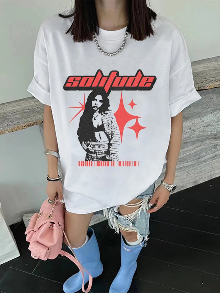 Y2k Europe and America Hip Hop Beautiful female spy Printed Oversized T-Shirt Mens and Womens Retro Casual Short Sleeved Tops Street King Limited