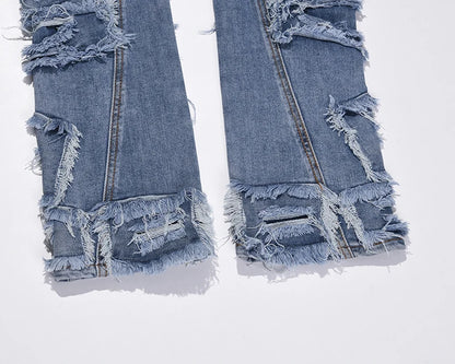 retro hole ripped distressed jeans for men straight washed harajuku hip hop loose denim trousers vibe style casual jean pants unique jeans style 4843