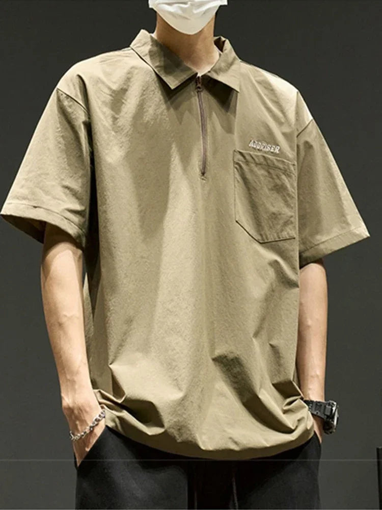 Streetwear Summer Short Sleeve Lapel Polo Shirt Mens Letter Embroidery Zipper Gol Summer Short Sleeve Lapel Polo Shirt Mens Letter Embroidery Zipper Golf Wear 2024 Korean Fashion Streetwear Loose Tee Shirts Fashion Sweater Jacket With Graphic Design For Men