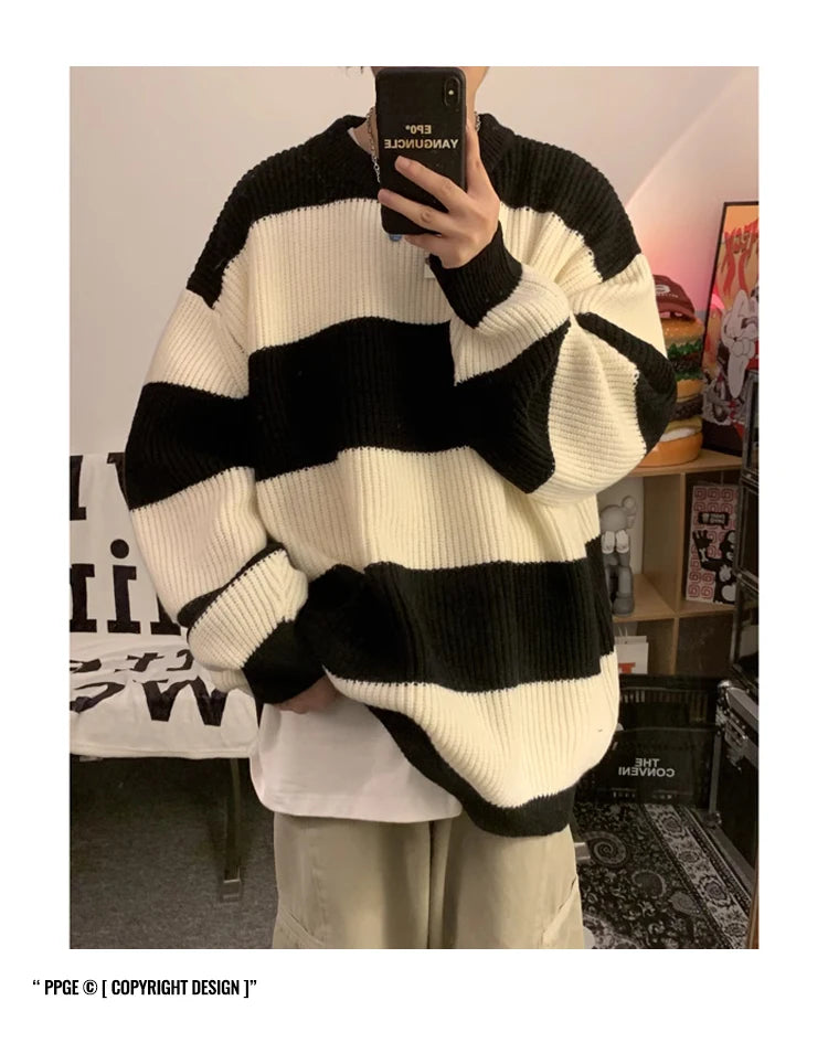 2023 striped sweaters lazy mens knitwear autumn and winter new outerwear trendy brand high end thread clothing men pullover unique default style 690