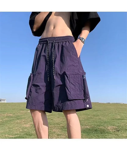 summer casual purple cargo shorts men high street drawstring pocket baggy short sweatpants y2k hip hop bermudas homme shorts unique joggers style 164