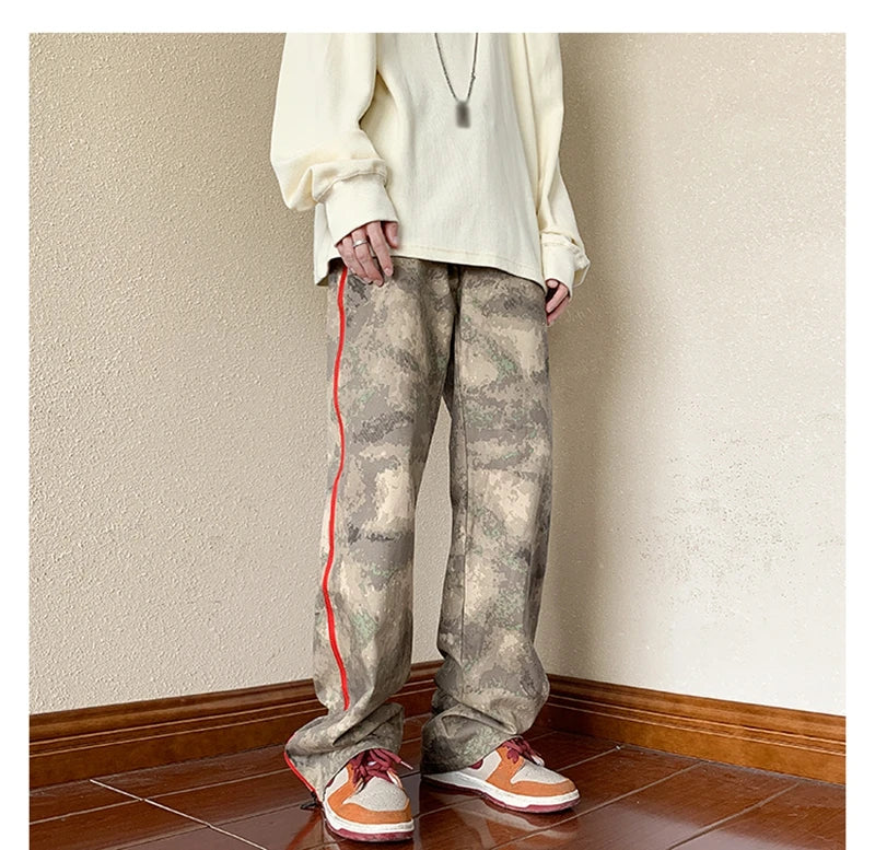 2023 outdoor side zipper camouflage baggy men cargo tracksuit pants overalls hip hop women sport long trousers spodnie dresowe unique cargo style 4082