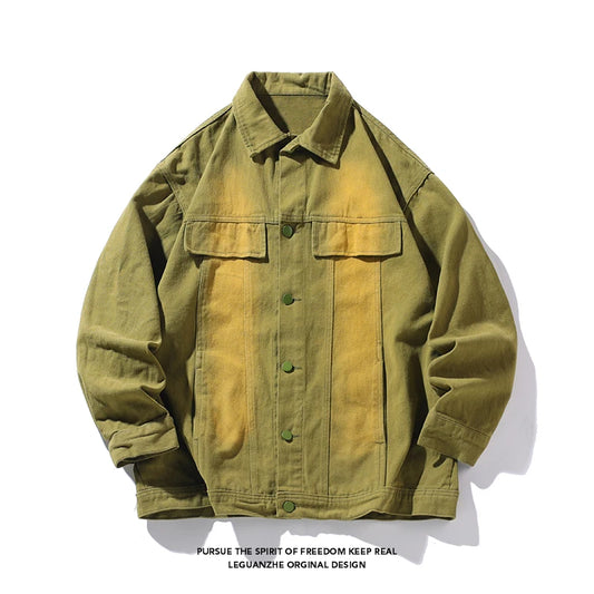 vintage high street washed denim jacket fashion streetwear luxury brand unisex jean coats loose casual male jackets ripped baggy denim