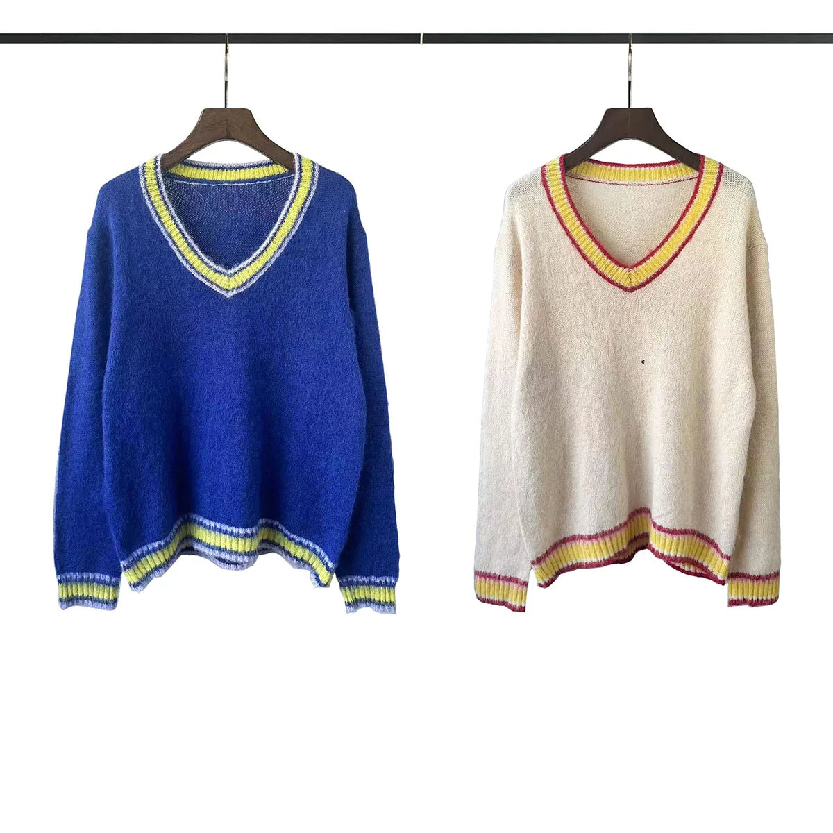V Neck Striped Blue Pullover Sweater for Men and Women Streetwear Ropa Hombre Casual Autumn Wool Sweater Oversized Loose Tops Street King Limited