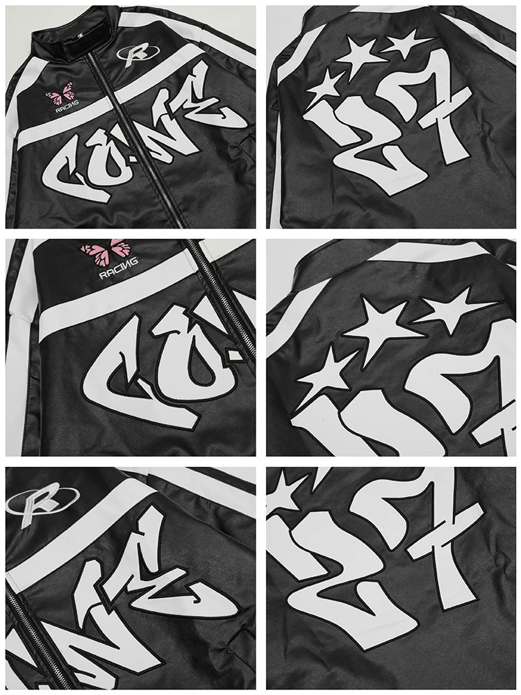men racing jackets fashion letter embroidery patchwork jacket coats hip hop pu lether outerwear autumn casual streetwear jackets unique default style 4500