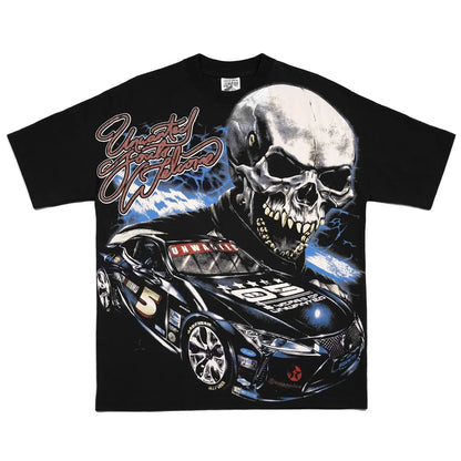2024 New Summer Gothic Trendy Skeleton Pattern Printed Oversized T-shirt Women's Y2K Casual Loose Versatile Short Sleeve Shirt Street King Limited