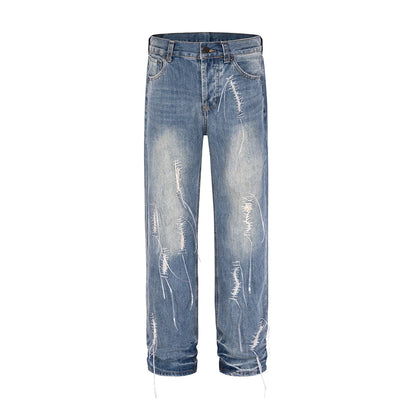 2023 new straw tassel design ripped hole loose denim trousers mens streetwear straight y2k pantalones hombre baggy jeans urban skinny jeans