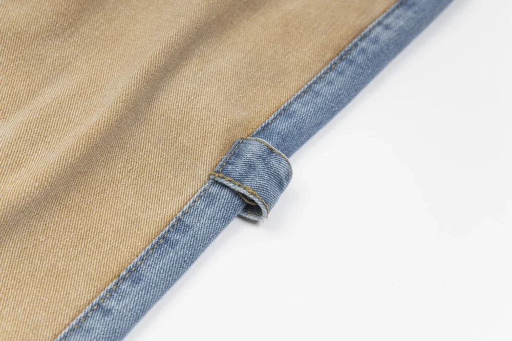 new contrast color pockets washed blue baggy denim trousers mens and women straight patchwork loose casual jeans oversize cargos unique cargo style 186
