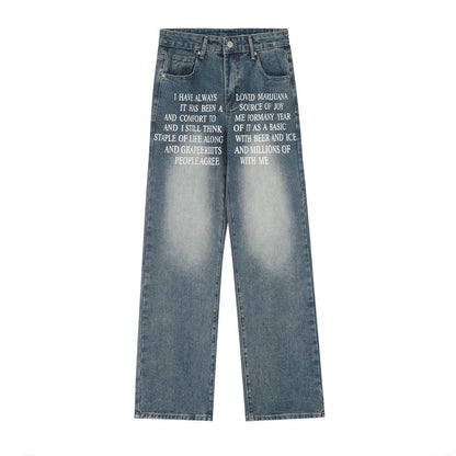 blue baggy jeans men letter printed straight denim pants fashion jeans male streetwear hip hop y2k loose trousers urban skinny jeans