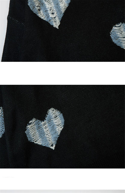 2023 Vintage Sweater Ripped Distressed Heart Graphic Knitted Jumpers Men Streetwear Harajuku Oversized Sweaters Y2K Pullover Street King Limited