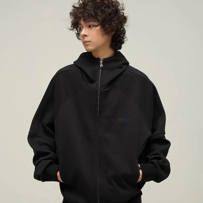 street letter embroidered jacket mens punk harajuku stand collar hooded sweatshirt zipper simplicity casual coats oversized relaxed fit trousers