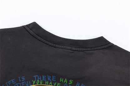 Vintage Retro 24ss Print High-Street Old School Distressed Cotton Tops T-Shirt For Summer Street King Limited