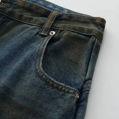 Summer High Street Hip Hop Jeans Mens Halo Dye Hole Washed Straight Denim Pants Loose Silhouette Retro Micro Flared Trousers Street King Limited