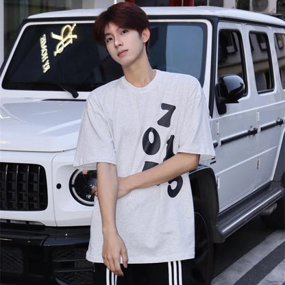 Korean street personalized printed graphic T-shirt summer men new y2k trendy loose sports half sleeved bottoming shirt top Street King Limited