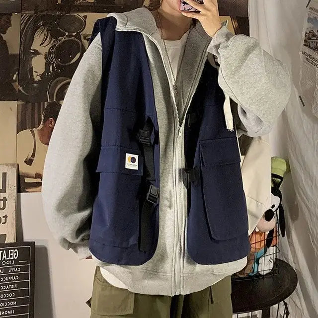 Fake two-piece coat men's ins, trendy Japanese functional workwear hooded jacket, autumn European and American retro trend tops Street King Limited