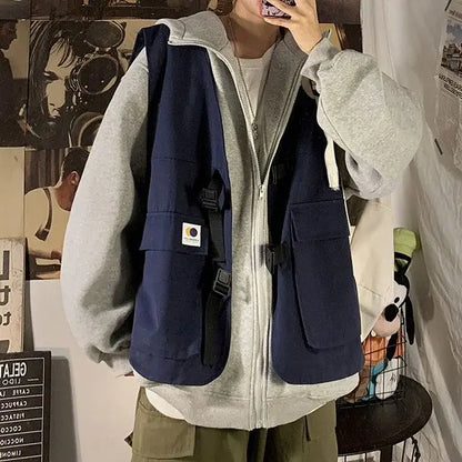 Fake two-piece coat men's ins, trendy Japanese functional workwear hooded jacket, autumn European and American retro trend tops Street King Limited