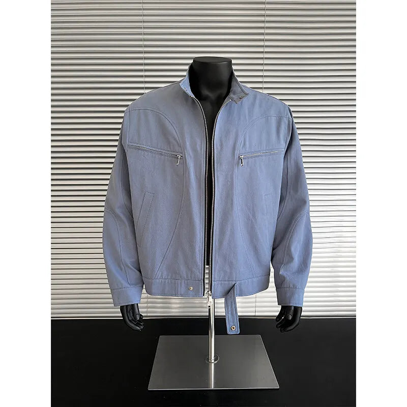 spring autumn fashion motorcycle jacket men stand collar loose casual korean streetwear vintage cargo jackets coat outerwear unique cargo style 229