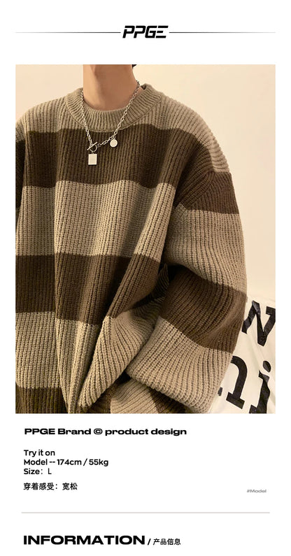 2023 striped sweaters lazy mens knitwear autumn and winter new outerwear trendy brand high end thread clothing men pullover unique default style 688