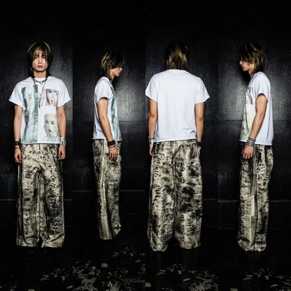 Street Fashion Dark Style Anime Print Oversized Short-sleeved T-shirt Men Y2k Goth Punk Hip-hop Rock Loose Versatile Top Women Street King Limited