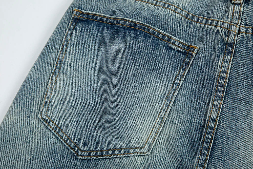 Frayed Hole Damaged Washed Blue Baggy Jeans for Men Y2k Streetwear Straight Casual Denim Trousers Ropa Hombre Loose Cargo Pants Street King Limited