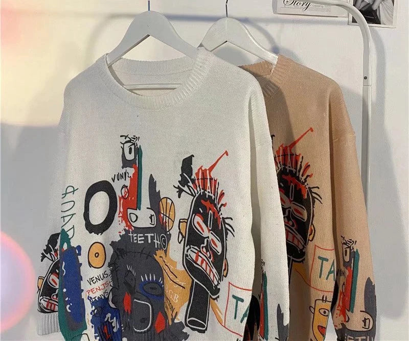 Rainbowtouches Men Sweaters High Street Graffiti Crew Neck Trendy Vintage Knitted Sweater Spring And Autumn Mens Clothing Street King Limited