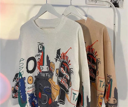Rainbowtouches Men Sweaters High Street Graffiti Crew Neck Trendy Vintage Knitted Sweater Spring And Autumn Mens Clothing Street King Limited