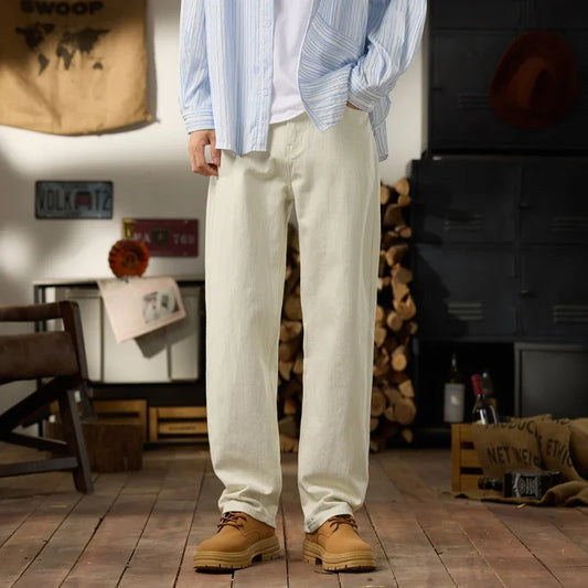 men classic fashion vintage casual loose plus size 28 42 straight white soft denim jeans pant cityboy jeans long trousers man vintage washed jeans