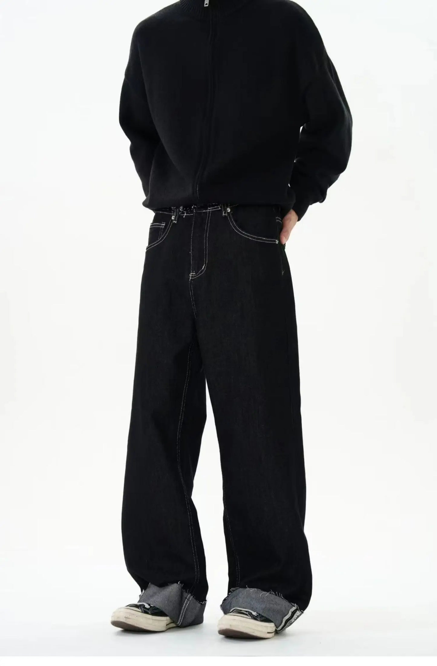 men women streetwear fashion loose casual wide leg straight black denim jeans pant boyfriend y2k baggy jeans trousers unique jeans style 2255