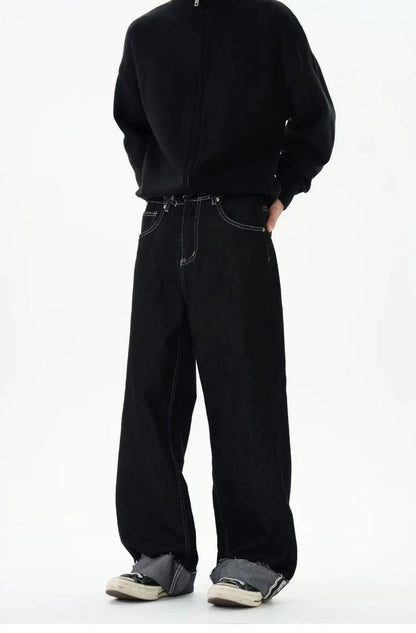 men women streetwear fashion loose casual wide leg straight black denim jeans pant boyfriend y2k baggy jeans trousers unique jeans style 2255