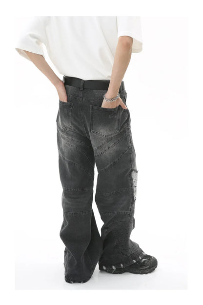 fashion loose streetwear denim jeans new casual wide legs straight jean pants hip hop ripped joggers baggy jeans men clothing unique joggers style 3384