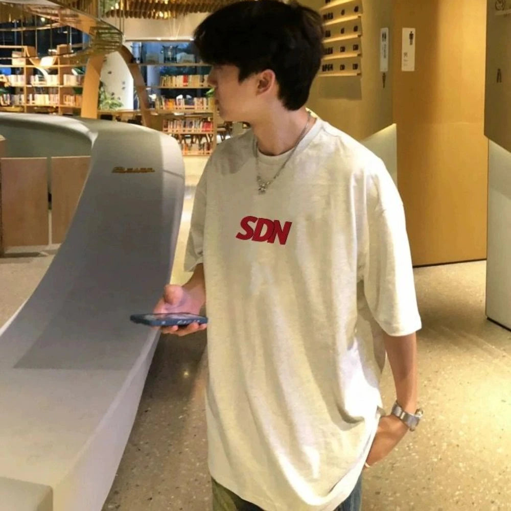 Korean high street simple printed T-shirt white gray short-sleeved T-shirt men summer Y2K personality couple half-sleeved top Street King Limited