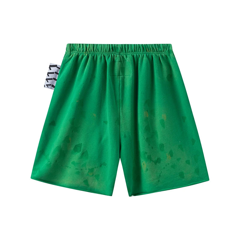 RRR123 2024 New Sports Shorts Heavyweight Washed Graffiti Print Vintage Drawstring Capris Casual High Street Loose Curled Y2K Street King Limited