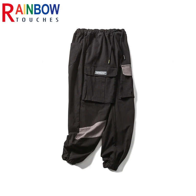 rainbowtouches 2022 tidal current new brand mens cargo pants harajuku fashion tie feet trousers loose safari style boy overalls utility cargo pants