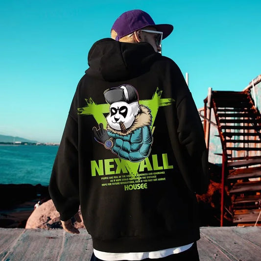 Autumn Punk Panda Printed Hoodie For Men New in Harajuku Fashion Fleece Hooded Sweatshirts Y2K Streetwear Oversized Clothing Street King Limited